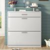 [VIDEO provided] ON-TREND Slim Entryway Organizer with 2 Flip Drawers, Tempered Glass Top Shoe Storage Cabinet with Drawer