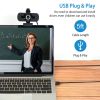 FHD 1080P USB Webcam w/ Microphone Privacy Cover Rotatable Clip Streaming USB Camera Plug And Play