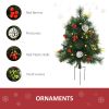 HOMCOM 22.5in Christmas Tree 2-Pack Outdoor Pre-Lit Artificial Pine Cordless with 24 Warm White Lights and Stakes
