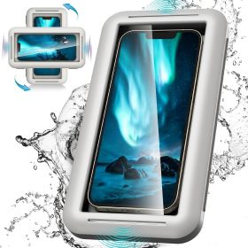 Shower Phone Holder Waterproof Case; Anti-Fog HD Touchscreen Wall Shower Phone Mount For Bathroom Mirror Bathtub Kitchen Fits Cell Phones Under 7.3 In (Color: Black)