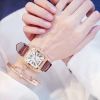 2pcs Women Diamond Watch Starry Square Dial Bracelet Watches Set Ladies Leather Band Quartz Wristwatch Female Clock(No Box)