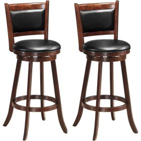 Bar Stools Set of 2, 360 Degree Swivel, Accent Wooden Swivel Seat Bar Height Stool, Leather Upholstered Design, PVC Cushioned (Color: Brown 29  Height)