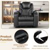 PU Leather Power Recliner Home Theater Recliner with Power Adjustable Headrest, Wireless Charging Device, USB Port, Storage Arms, Cup Holder and Swive